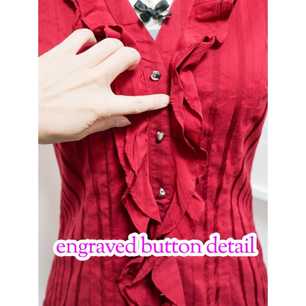 Express Red Ruffle Front Short Sleeve Blouse - Picture 2 of 8